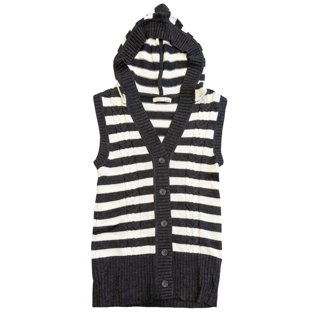Old Navy Womens White Gray Stripe Cotton Hoodie Sweater Vest Button Front Medium
